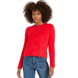 DEAR JOHN Fuzzy MAY Cardigan Sweater Top Red Size S Small